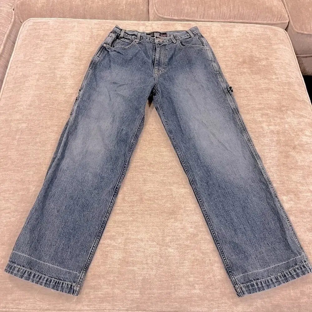Phat Pharm 90s cargo wide leg mid wash jean 32x33 vintage Y2K Def Jam Records